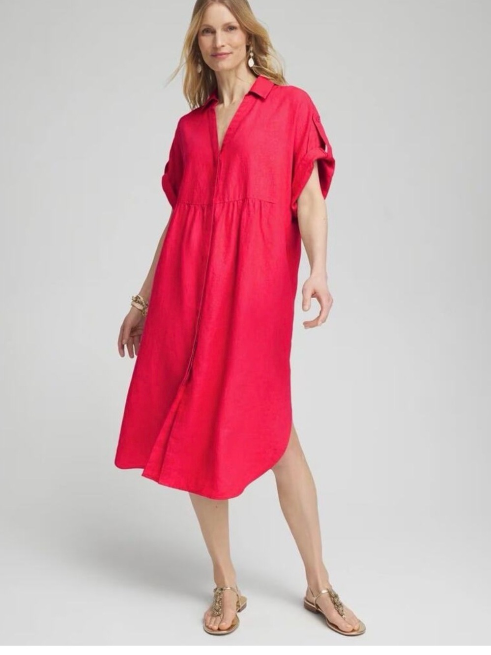 Chico's Bright Fuchsia Linen-Blend Shirt Cover-Up